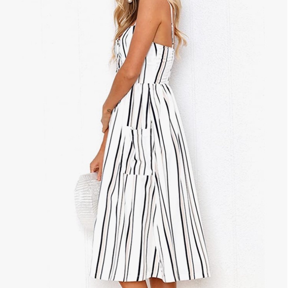 Spaghetti Strap Button Down Swing Midi Dress Size… - image 4